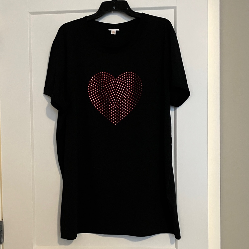 LuLaRoe Black Tee Liv with Red Heart Design